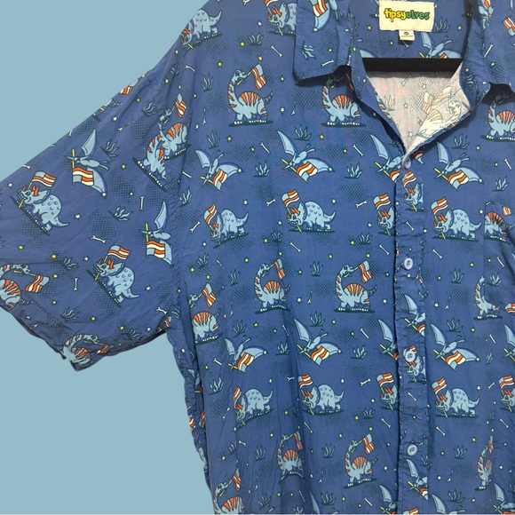 Tipsy Elves Fossilized Flag Print‎ Men's 2XL Shirt 4th of July Ltd Edition - Picture 5 of 11